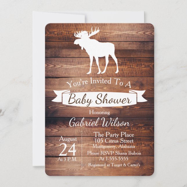 Invitation Baby shower rustique de la grange Wood et de l'ori (Devant)