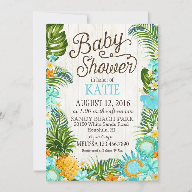 Invitation Baby shower rustique de la plage de Luau Hawiian (Devant)