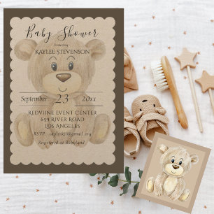 Invitation Baby shower rustique de l'ours en peluche