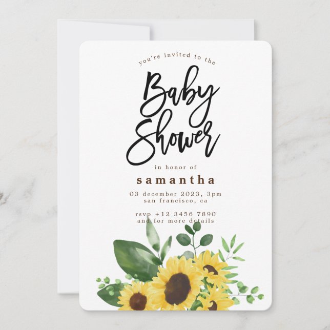 Invitation Baby shower rustique de tournesol de Bohême (Devant)