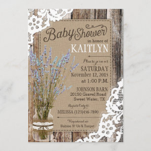 Invitation Baby shower rustique dentelle en bois de laiton de