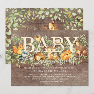 Invitation Baby shower Rustique des animaux forestiers