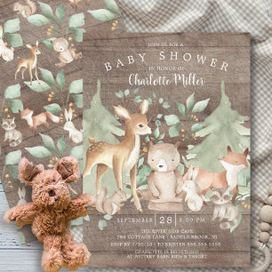 Invitation Baby shower Rustique des animaux forestiers