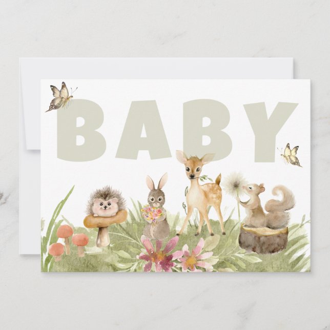 Invitation ** Baby shower Rustique des animaux forestiers (Devant)
