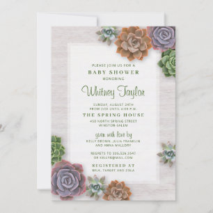 Invitation Baby shower rustique des succulents
