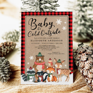 Invitation Baby shower Rustique d'hiver Forêt forestière Anim
