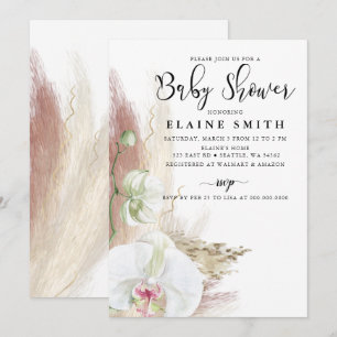 Invitation Baby shower rustique d'orchidée en laiton Boho Pam