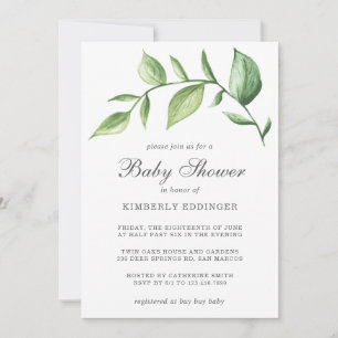 Invitation Baby shower rustique Elégant Genre Neutre Verdure