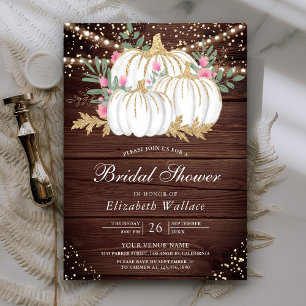 Invitation Baby Shower Rustique en Bois avec Citrouilles Doré
