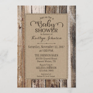 Invitation Baby shower rustique en bois de grange