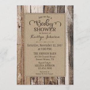 Invitation Baby shower rustique en bois de grange de pays