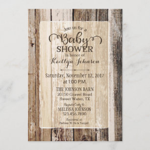 Invitation Baby shower rustique en bois d'étable