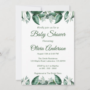Invitation Baby shower rustique feuille verte