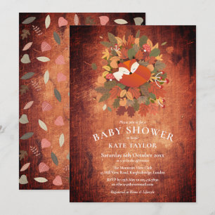 Invitation Baby shower rustique Fox Cub Woodland
