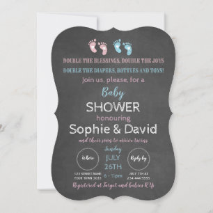 Invitation Baby shower rustique Jumeaux Chalkboard