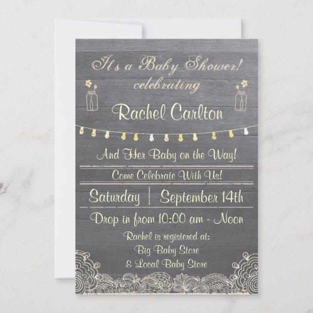 Invitation Baby shower Rustique Mason Jar (Devant)