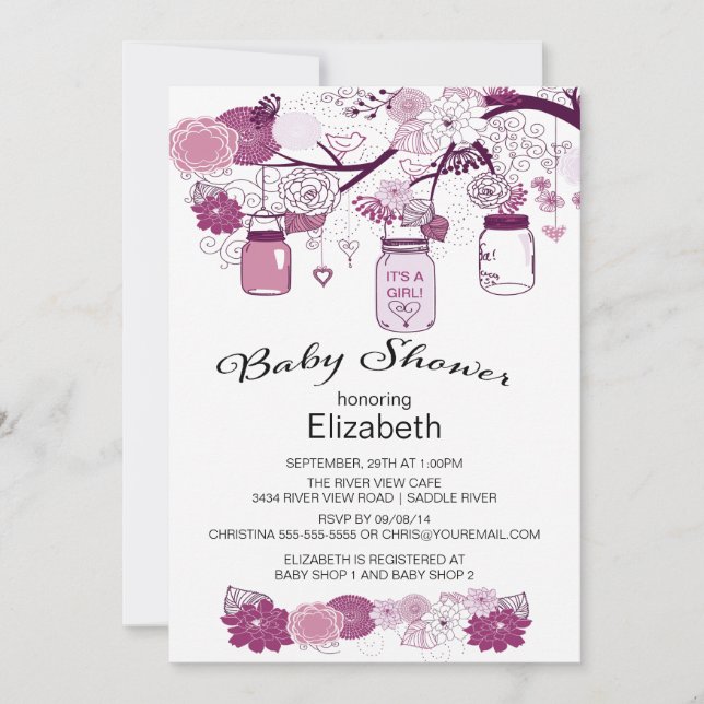 Invitation Baby shower rustique Mason Jar (Devant)