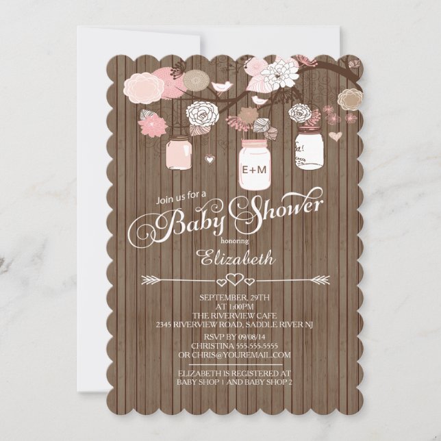 Invitation Baby shower rustique Mason Jar Girls (Devant)