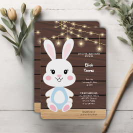 Invitation Baby shower rustique mignon lapin blanc