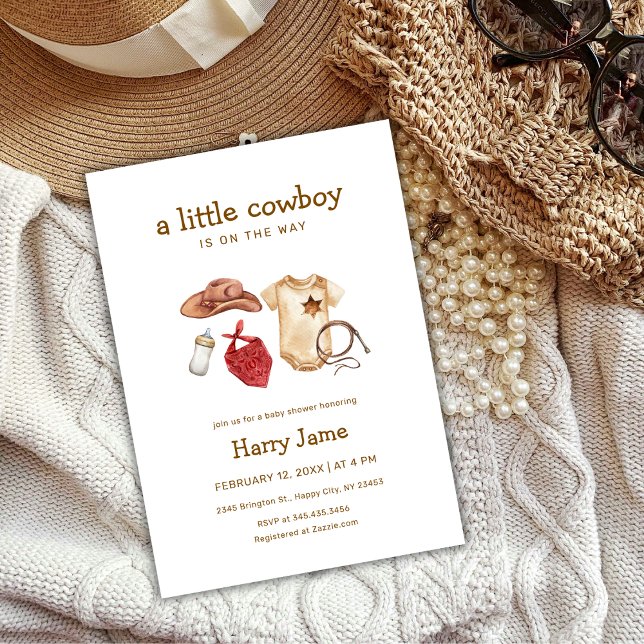 Invitation Baby shower Rustique moderne Ouest Petit Cowboy (Rustic Modern Western Little Cowboy Baby Shower Invitation)