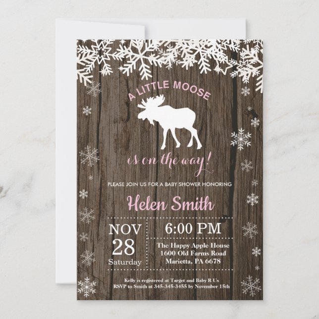 Invitation Baby shower Rustique Moose hiver Flamme de neige (Devant)