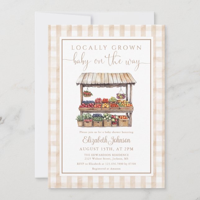 Invitation Baby shower rustique neutre de genre cultivé local (Devant)