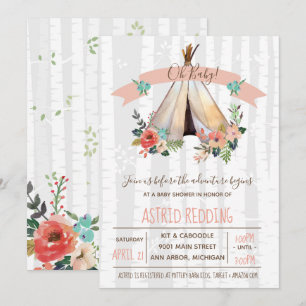 Invitation Baby shower rustique neutre de genre de Teepee de