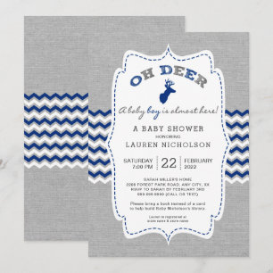 Invitation Baby shower rustique OH DEER Buck, gris marine