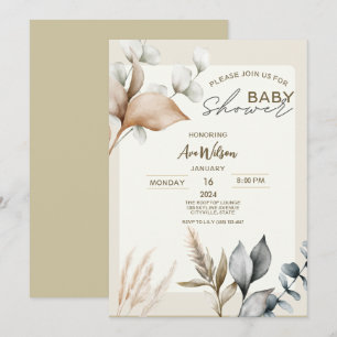 Invitation Baby shower Rustique Pampas Grass Boho