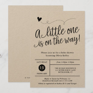 Invitation Baby shower rustique, papier Kraft réel