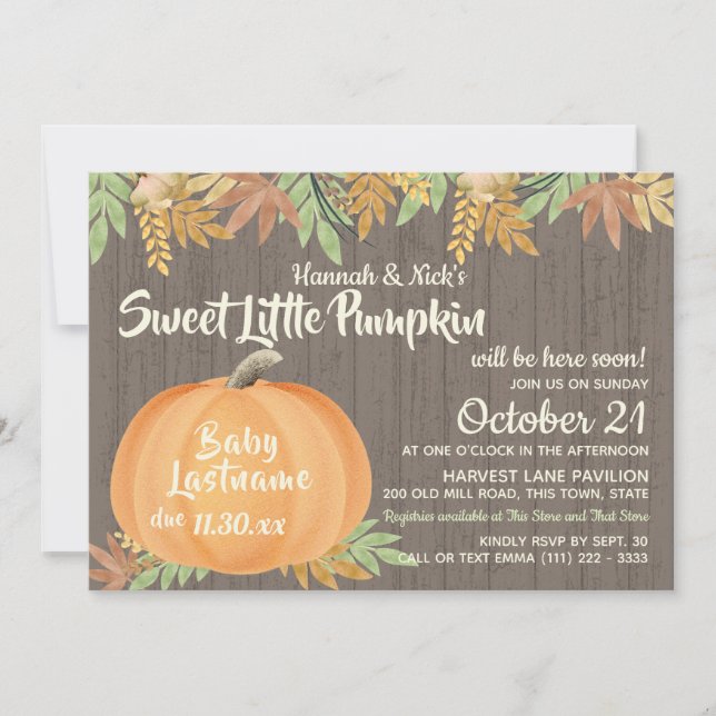 Invitation Baby shower rustique petit Citrouille (Devant)