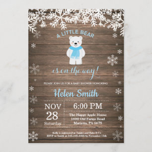 Invitation Baby shower Rustique Polar Bear Winter Boy