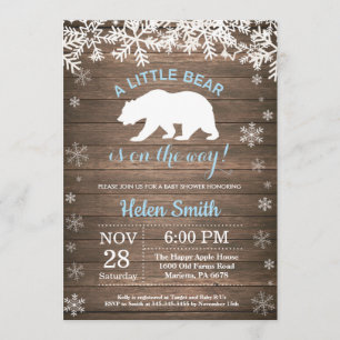 Invitation Baby shower Rustique Polar Bear Winter Boy