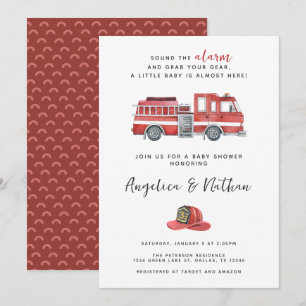 Invitation Baby shower Rustique Red Firetruck