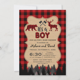 Invitation Baby shower rustique roux bison bûcheron