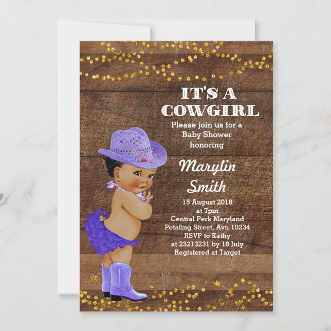 Invitation Baby shower rustique rustique de cowgirl africaine (Devant)
