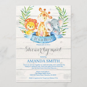 Invitation Baby shower rustique Safari Jungle Boy par mail