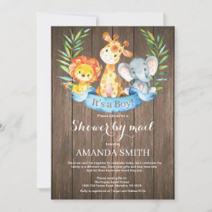 Invitation Baby shower rustique Safari Jungle Boy par mail