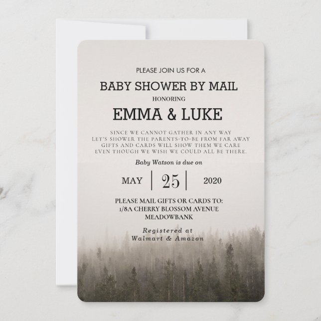Invitation Baby shower rustique Simple Forest Misty Landscape (Devant)