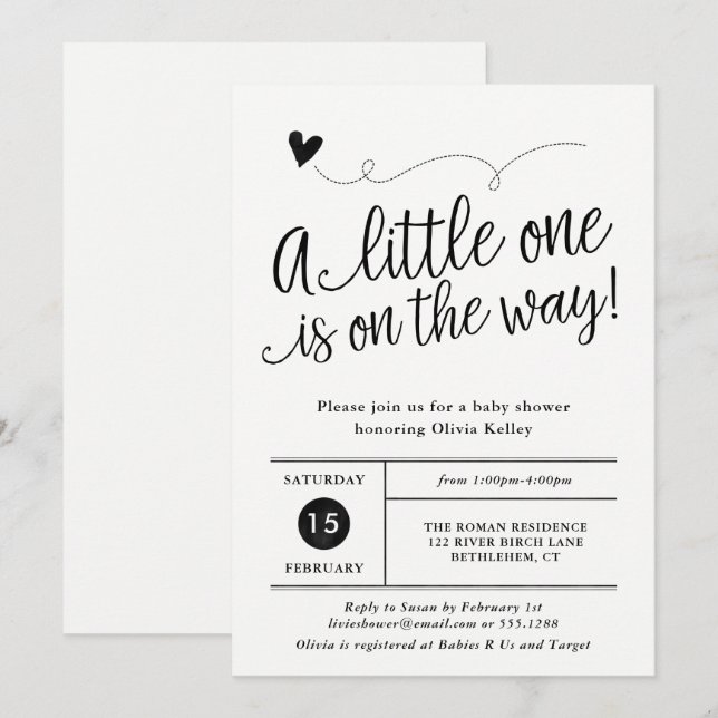 Invitation Baby shower rustique simple, non sexiste (Devant / Derrière)