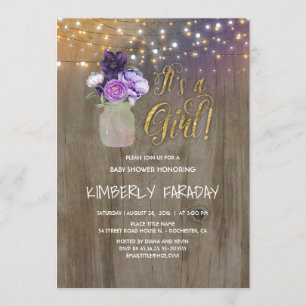 Invitation Baby shower rustique violet Floral Mason Jar