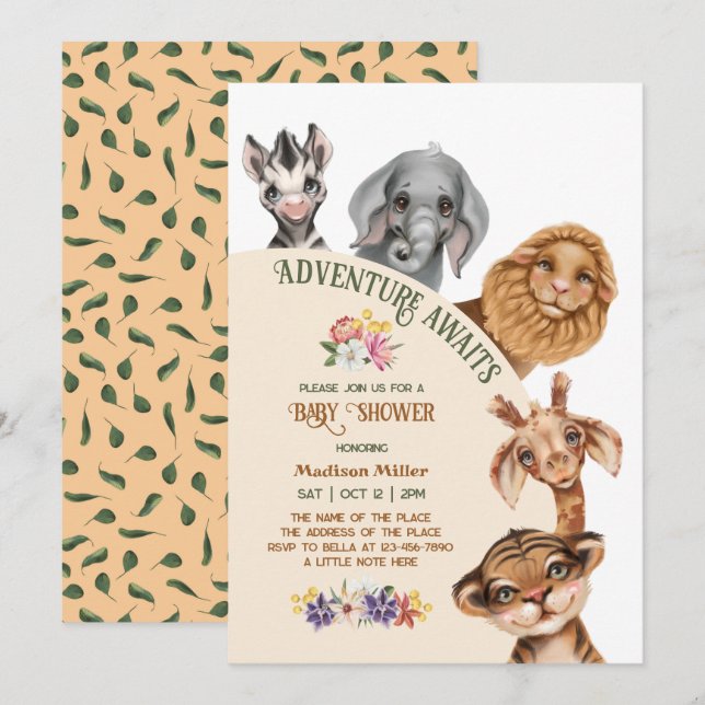 Invitation Baby shower Safari Afrique (Devant / Derrière)