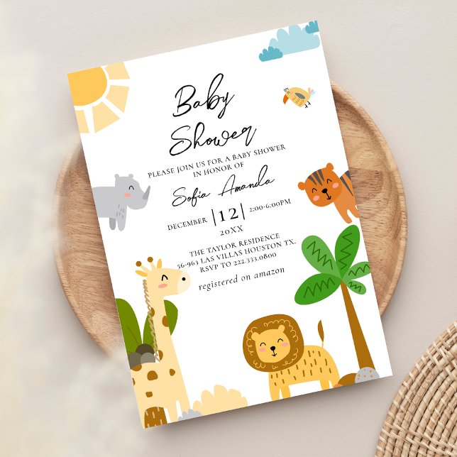 Invitation Baby shower Safari animal mignon (Créateur téléchargé)