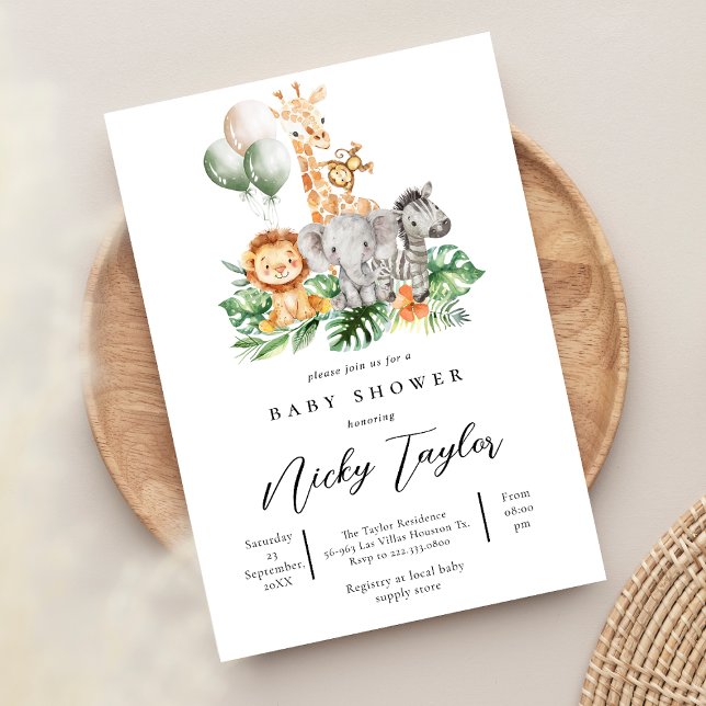Invitation Baby shower Safari animal mou de Woodland (Créateur téléchargé)