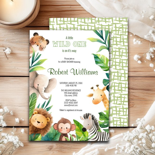 Invitation Baby shower Safari animal watercolor (African safari-themed baby shower invitation! Featuring charming jungle animals 🌿🦒✨)