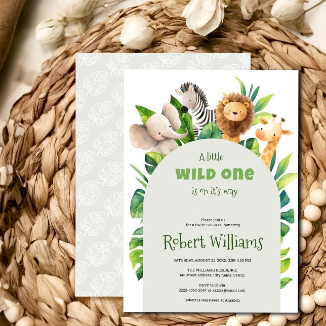 Invitation Baby shower Safari animal watercolor (Safari African animals jungle tropical baby shower invitation gender neutral )
