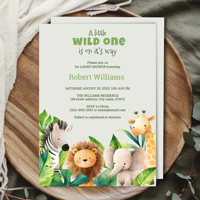 Invitation Baby shower Safari animal watercolor (Safari wild one baby shower invitation )