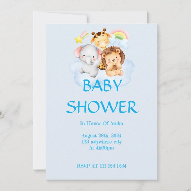 INVITATION BABY SHOWER SAFARI ANIMAUX (Devant)