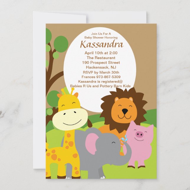 Invitation Baby shower Safari Animaux (Devant)