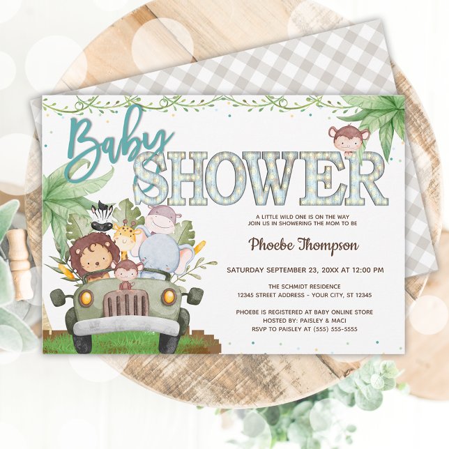 Invitation Baby shower Safari Animaux (Safari Animals Baby Shower Invitation)